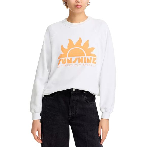 MOTHER The Biggie Message Sweatshirt In Bright White Sunshine Daydream S - Picture 2 of 11